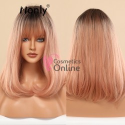 Peruca HM din par sintetic dreapta de 40 cm LC2921 Ombre Saten Inchis cu Rose